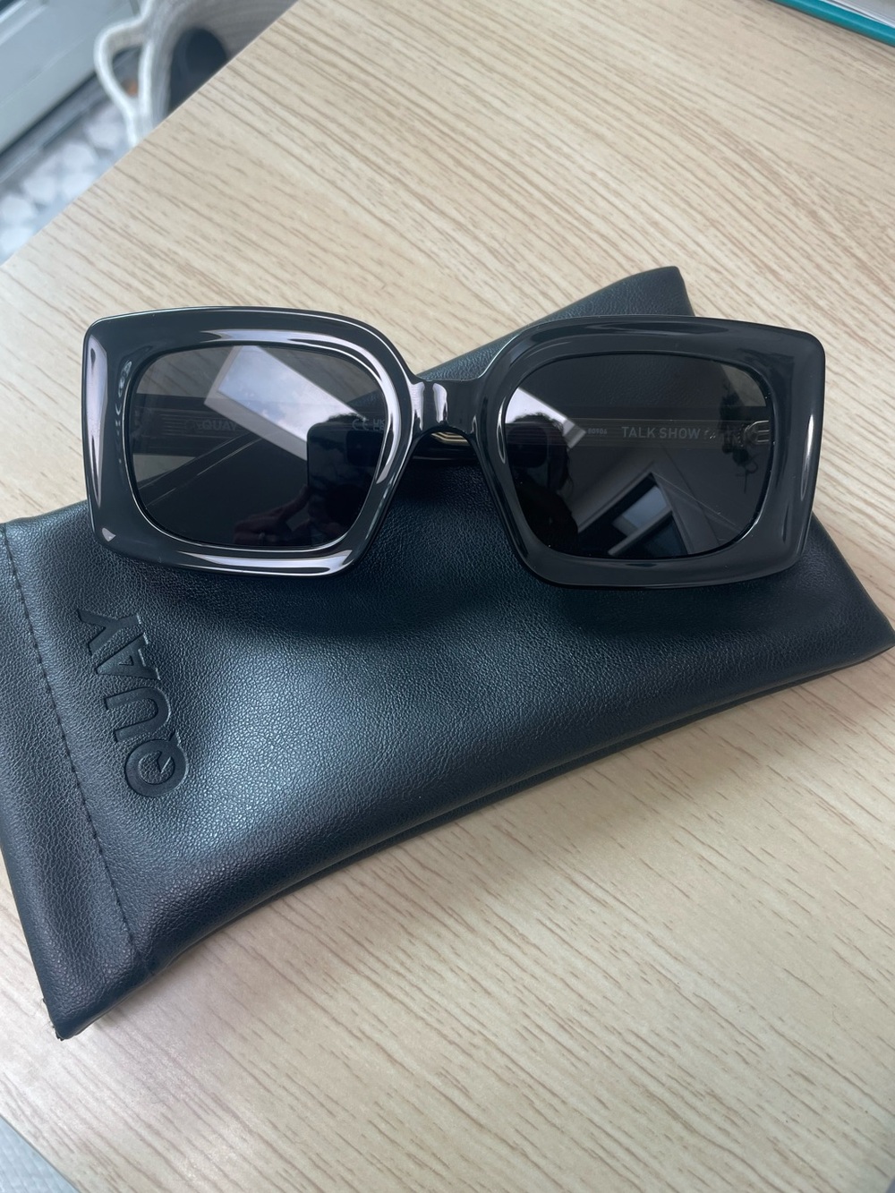 Quay Australia Talk Show Oversized Black Rectangular Sunglasses - Picture 3 of 8